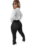 Hot stamping slim fit pocket with holes and frayed edges, jeans, pants
