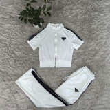Autumn Women's Patchwork Thread Contrast Color Loose Short Sleeve Two-piece set