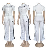Autumn Women's Patchwork Thread Contrast Color Loose Short Sleeve Two-piece set