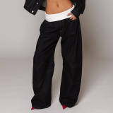 Fashionable denim distressed horse chestnut cut loose straight leg pants