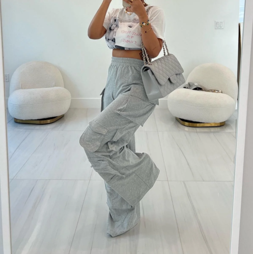 Threaded elastic waistband, multiple pockets, straight tube, commuting, daily wear, casual pants