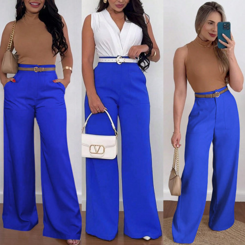 High-waisted wide-leg pants for women, versatile fashion new style with double pockets, loose-fitting draping casual pants