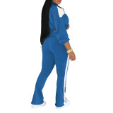 Sports and leisure splicing set long sleeved zipper jacket two-piece set