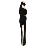 Sports and leisure splicing set long sleeved zipper jacket two-piece set