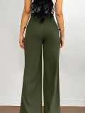High waisted wide leg pants for women, versatile and fashionable new style, pocket decoration, loose hanging casual pants