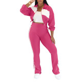 Sports and leisure splicing set long sleeved zipper jacket two-piece set