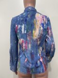 Women's clothing top, fashionable and casual, painted long sleeved shirt