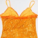Strap sequin dress, hollow out sexy sequin short skirt, hip hugging skirt