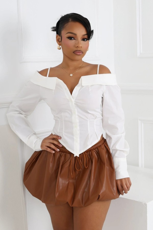 Women's collar shirt, long sleeved off shoulder shirt