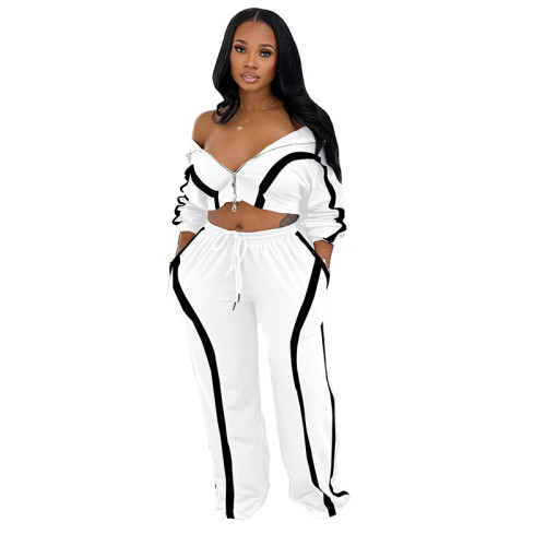 Autumn and Winter Color-Blocking Long Sleeve Cardigan Sporty Two-Piece Fashion Casual Set