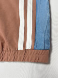 Sports style contrasting color imitation denim striped long sleeved sweatshirt drawstring pants two-piece set