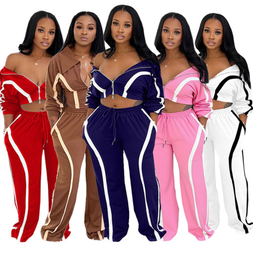 Autumn and Winter Color-Blocking Long Sleeve Cardigan Sporty Two-Piece Fashion Casual Set