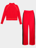 Winter contrasting line jacket casual pants two-piece set