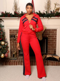 Winter contrasting line jacket casual pants two-piece set