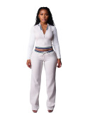 Flip collar half zipper drawstring wide leg pants casual sports two-piece set