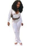 Flip collar half zipper drawstring wide leg pants casual sports two-piece set