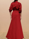 Retro, elegant, fashionable, waist cinching, large swing, slit shirt dress