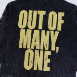 Bold hoodie featuring a futuristic robot head and  Godspeed  print. Back displays  OUT OF MANY, ONE  in distressed yellow text. Available in black and red with vintage wash. Perfect for edgy streetwear lovers.