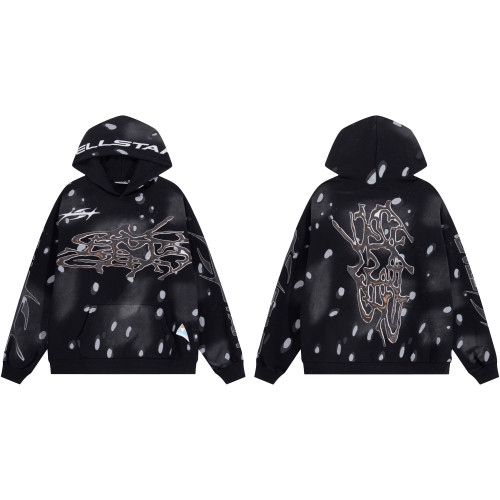 Hot Trendy Hellstar New Design Starry Spot Vintage Printed Logo Washed Black Spray Horse Willow Vintage Hoodie Trendy Hoodie Hoodie Hoodie 360g pure cotton looped fabric