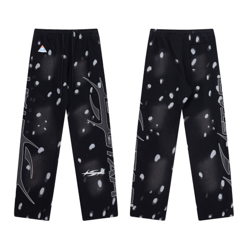 Hot and trendy Hellstar new design with starry spots, vintage printed logo, washed grey spray horse chestnut straight leg pants, sanitary pants, and trendy casual pants 360g pure cotton looped fabric