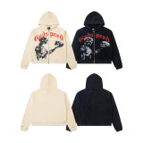 Stylish zip-up hoodie with bold  Godspeed  print and skull graphic. Available in black and cream. Minimalist back design for a clean, edgy look. Perfect for streetwear lovers