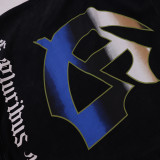 Futuristic hoodie featuring a cybernetic figure holding a spark, with  Godspeed  print. Back displays a gradient  G  logo and  E Pluribus Unum.  Available in black and red with vintage wash. Perfect for bold streetwear style.