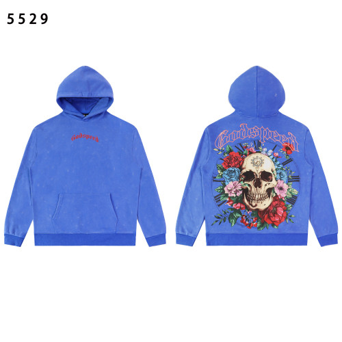 Bold floral skull design meets premium 420g cotton hoodie — Godspeed streetwear in black & blue, perfect for edgy fashion lovers.