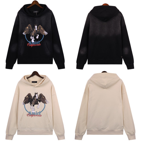 Amiri California winged horse hoodie — bold vintage design, premium cotton  black & beige  streetwear style with a mythic edge