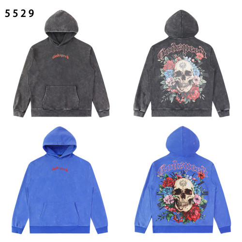 Bold floral skull design meets premium 420g cotton hoodie — Godspeed streetwear in black & blue, perfect for edgy fashion lovers.