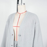 European and American casual loose V-neck cardigan sweater two-piece set