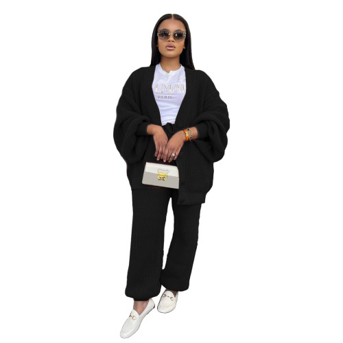 European and American casual loose V-neck cardigan sweater two-piece set
