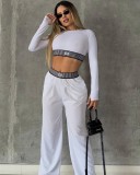 Autumn Long Sleeve Top High Waist Casual Straight Wide-leg Pants Set