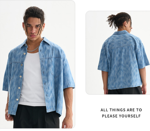 Vintage fashion brand vintage short sleeved shirt for boys and girls, street style, ripped and spliced men's shirt