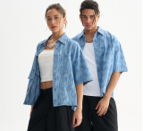 Vintage fashion brand vintage short sleeved shirt for boys and girls, street style, ripped and spliced men's shirt