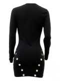 New autumn and winter sexy hollow out chicken eye metal buckle dress