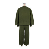 European and American casual loose V-neck cardigan sweater two-piece set