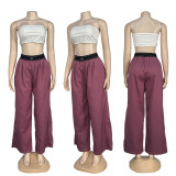 Casual Woven Thick Wide-leg Pants Elastic Waist Embroidered Letter Trousers