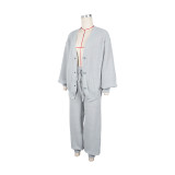 European and American casual loose V-neck cardigan sweater two-piece set