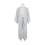 European and American casual loose V-neck cardigan sweater two-piece set