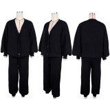 European and American casual loose V-neck cardigan sweater two-piece set