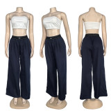 Casual Woven Thick Wide-leg Pants Elastic Waist Embroidered Letter Trousers