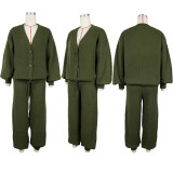 European and American casual loose V-neck cardigan sweater two-piece set