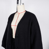 European and American casual loose V-neck cardigan sweater two-piece set