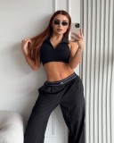 Casual Woven Thick Wide-leg Pants Elastic Waist Embroidered Letter Trousers