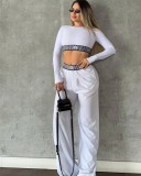 Autumn Long Sleeve Top High Waist Casual Straight Wide-leg Pants Set