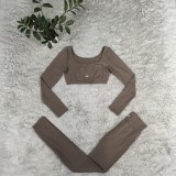 Autumn Embroidery Letter High Waist Solid Color Sports Yoga Set