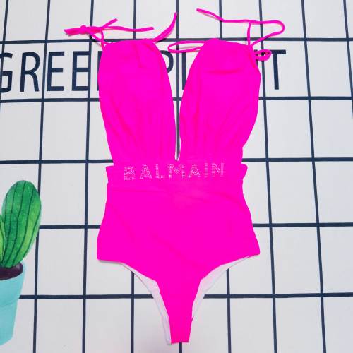 Summer Beach Padded Hot Drilling Halter Backless One Piece Swimwear