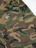 Trendy camouflage ripped harem pants for women, worn and loose, street style hanging crotch pants