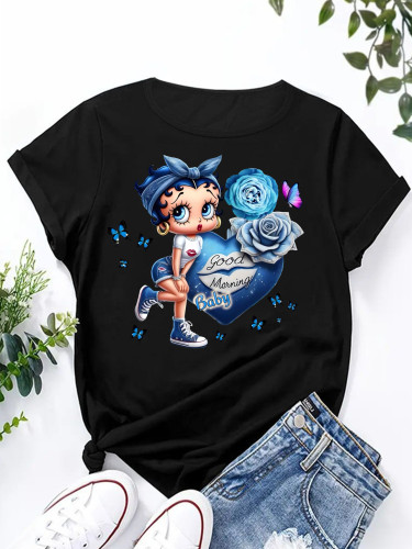 1 Piece Custom Black Casual Short Sleeve Print T-shirt
