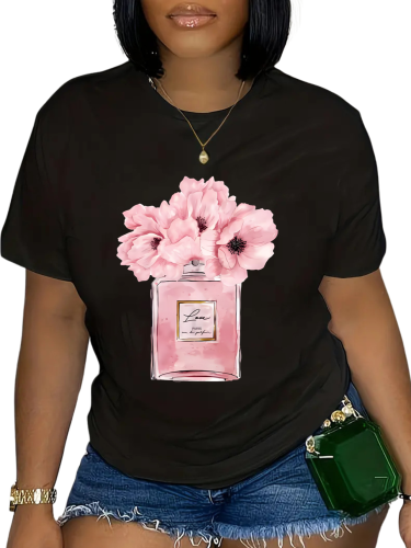 1 Piece Custom Black Casual Short Sleeve Print T-shirt